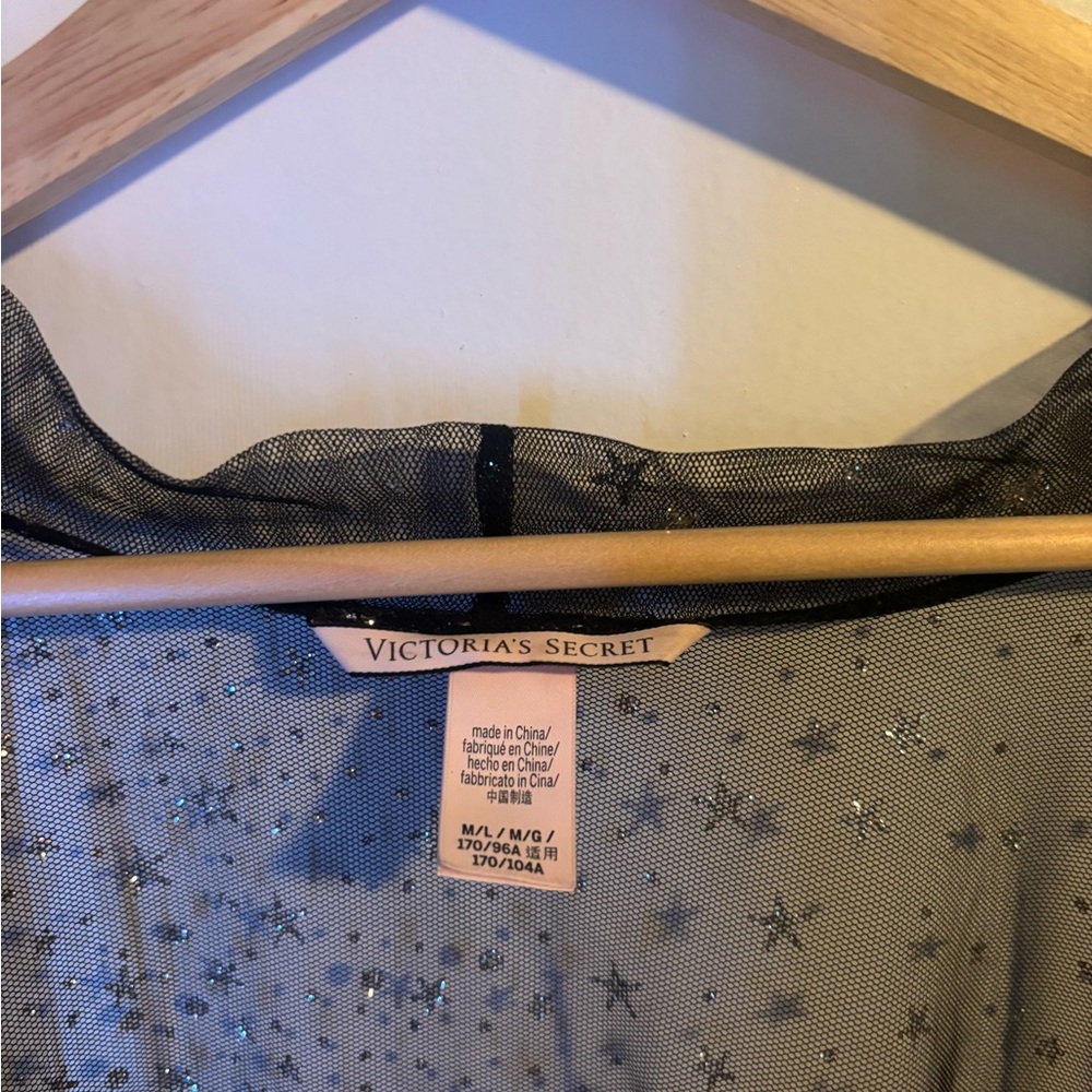 Victoria's Secret Black Sheer Star-Print Duster Robe - Picture 2 of 3